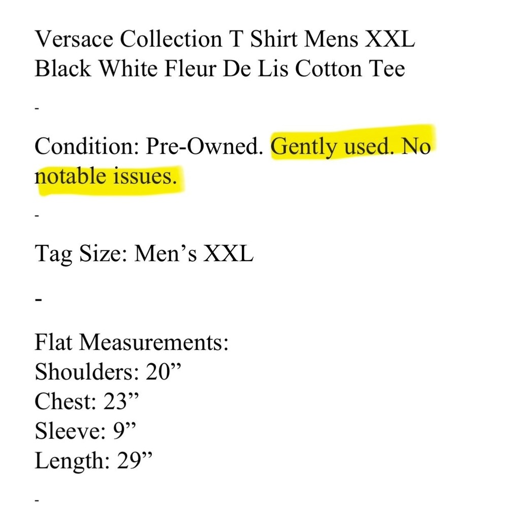 Versace Collection T Shirt Mens XXL Black White Fleur De Lis Cotton Tee - Picture 9 of 9
